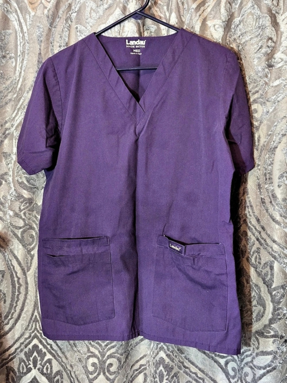 Landau V-Neck Scrub Top Purple Medium